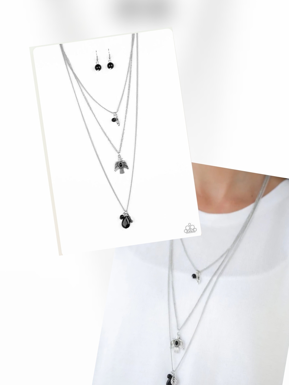 SOAR WITH THE EAGLES BLACK NECKLACE/EARRING SET
